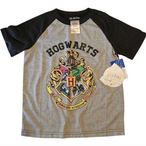 Kids Sz 6/7 Gildan Hogwarts Crest Kids‎ Gray & Black Medium Youth Sleep Tee